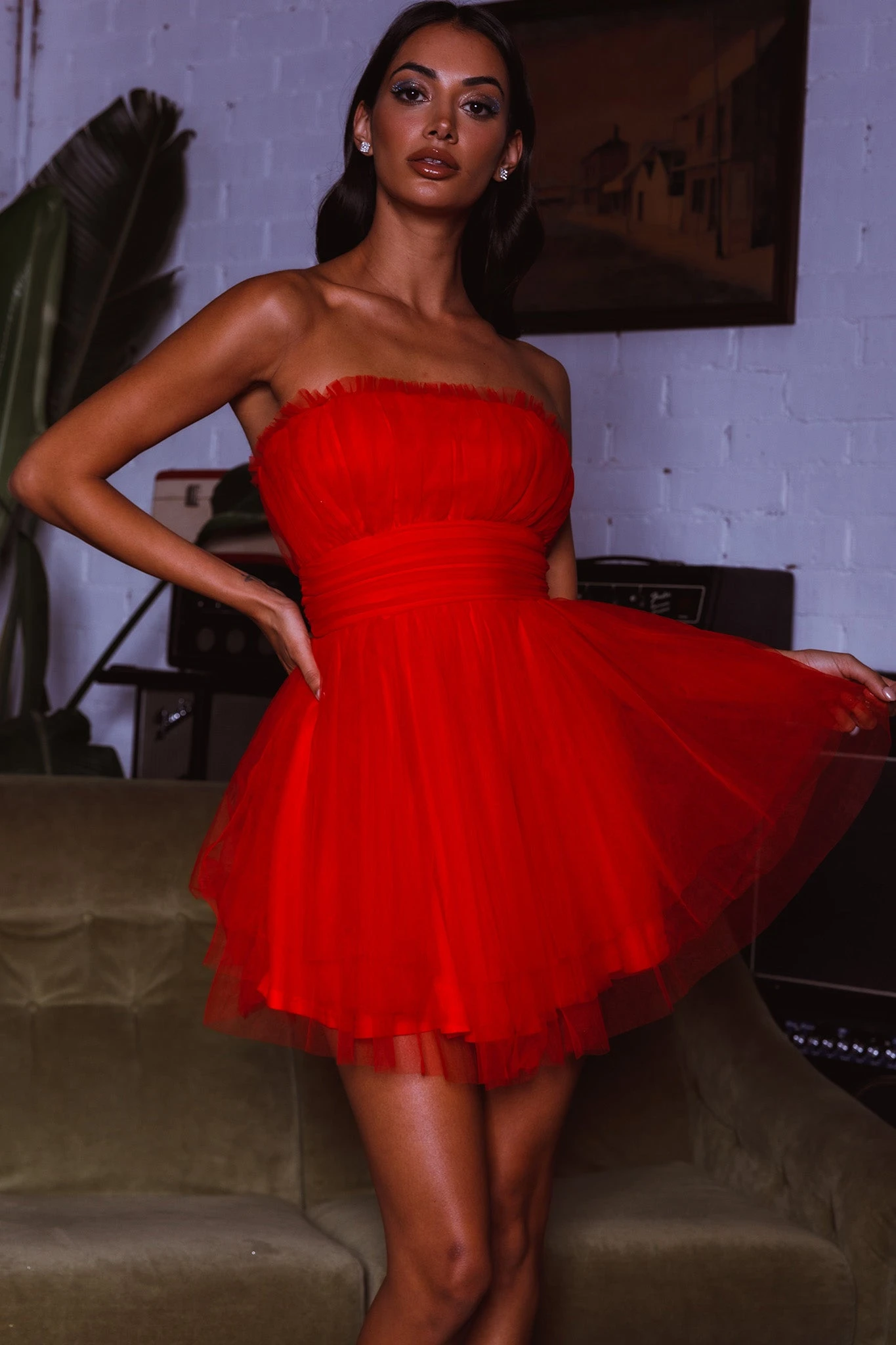 Fayette Strapless Mesh Mini Dress Red 7 Fayette Strapless Mesh Mini Dress Red - Image 5