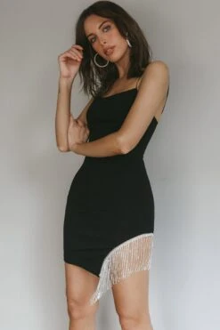 Call On Me Diamante Fringe Mini Dress Black -Selfie Leslie Shop ST3492B 20BLACK 4