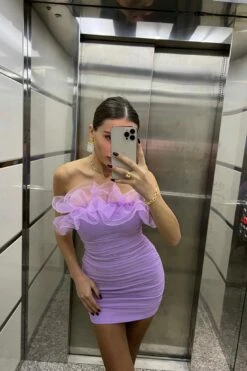 Marietha Organza Frill Neckline Dress Lilac -Selfie Leslie Shop ST3638HLILAC 1