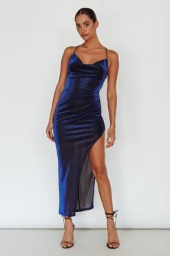 Moonstone Side Split Strappy Back Midi Dress Blue -Selfie Leslie Shop ST3854H 20BLUE 2