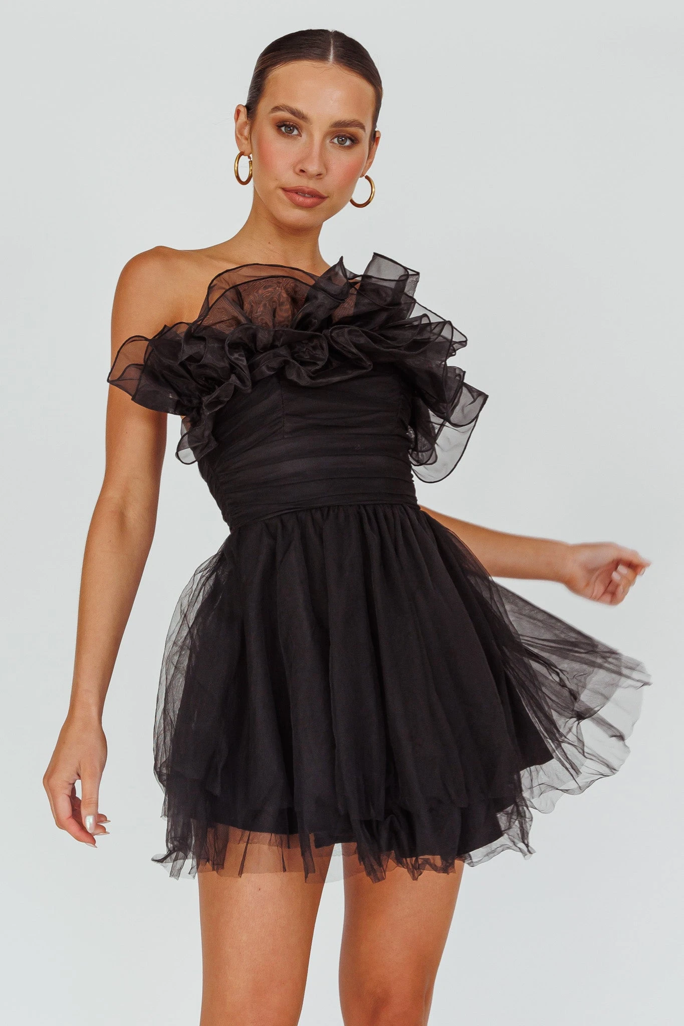 My Beloved Organza Frill Mini Dress Black 3 My Beloved Organza Frill Mini Dress Black