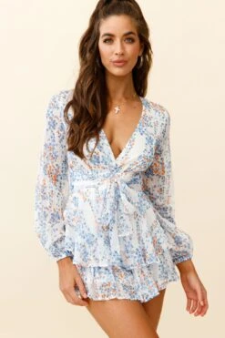 Maddox Fit & Flare Long Sleeve Romper Floral Vine White 17 Maddox Fit & Flare Long Sleeve Romper Floral Vine White -Selfie Leslie Shop T0374D27 WHITE 8