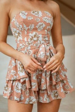 Maddox Fit & Flare Bandeau Romper Flower Print Rust -Selfie Leslie Shop T0374DS48 RUST 4