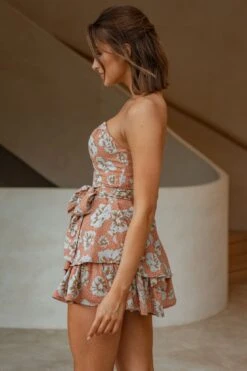 Maddox Fit & Flare Bandeau Romper Flower Print Rust -Selfie Leslie Shop T0374DS48 RUST 7