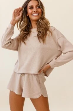 Sunday Dreaming Long Sleeve Waffle Knit Pullover Mocha 12 Sunday Dreaming Long Sleeve Waffle Knit Pullover Mocha -Selfie Leslie Shop ZES004 MOCHA 4