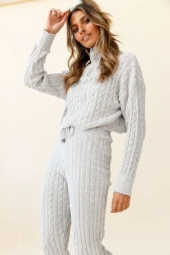 Breckenridge O-ring Zipper Cable Knit Sweater Grey -Selfie Leslie Shop ZNL018 GREY 5