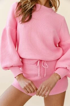 Cooper Long Balloon Sleeve Knit Sweater Hot Pink -Selfie Leslie Shop ZSA002 HOT PINK 4