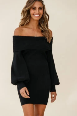 Runaway Off Shoulder Balloon Sleeve Knit Dress Black 12 Runaway Off Shoulder Balloon Sleeve Knit Dress Black -Selfie Leslie Shop al1126b01 black 190910sl0447