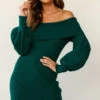 Runaway Off Shoulder Balloon Sleeve Knit Dress Forest Green -Selfie Leslie Shop al1126b01 forest green 190806sl17342