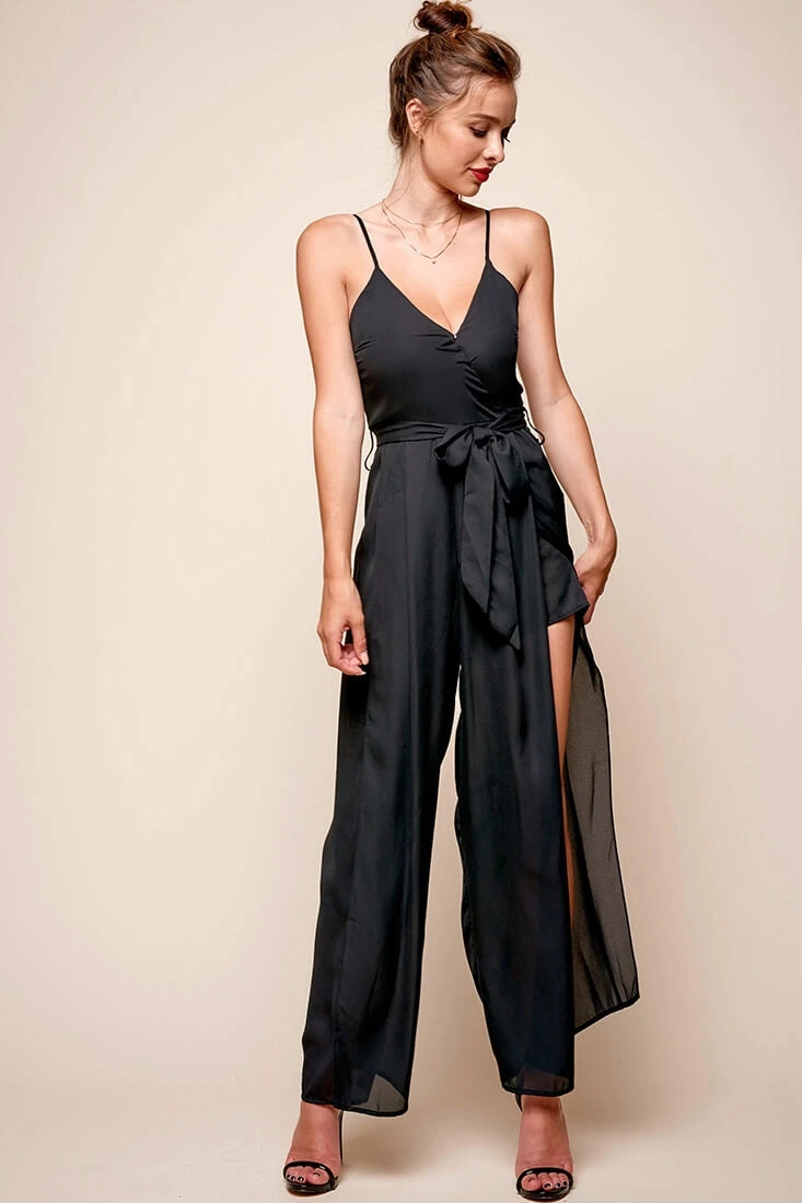 Carrie High Slit Chiffon Jumpsuit Black 5 Carrie High Slit Chiffon Jumpsuit Black - Image 3