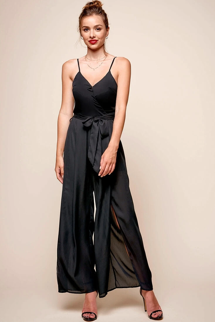 Carrie High Slit Chiffon Jumpsuit Black 4 Carrie High Slit Chiffon Jumpsuit Black - Image 2