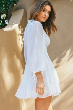Secret Garden Long Sleeve Smocked Bodice Dress White -Selfie Leslie Shop cm0378d07 white 4