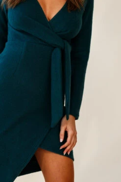 Shalini Long Sleeve Surplice Neckline Knit Dress Teal -Selfie Leslie Shop cm0393b teal 190806sl16717