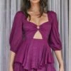 Picture This Three Quarter Sleeve Cut-Out Bust Romper Plum 2 Picture This Three Quarter Sleeve Cut-Out Bust Romper Plum -Selfie Leslie Shop cm1381d plum 1