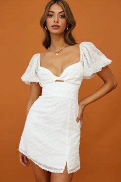 Molli Sheer Puff Sleeve Twist Feature Dress White 24 Molli Sheer Puff Sleeve Twist Feature Dress White -Selfie Leslie Shop kj0015d white 1 f448279b f904 4302 bcd1 8287d2a03e8a