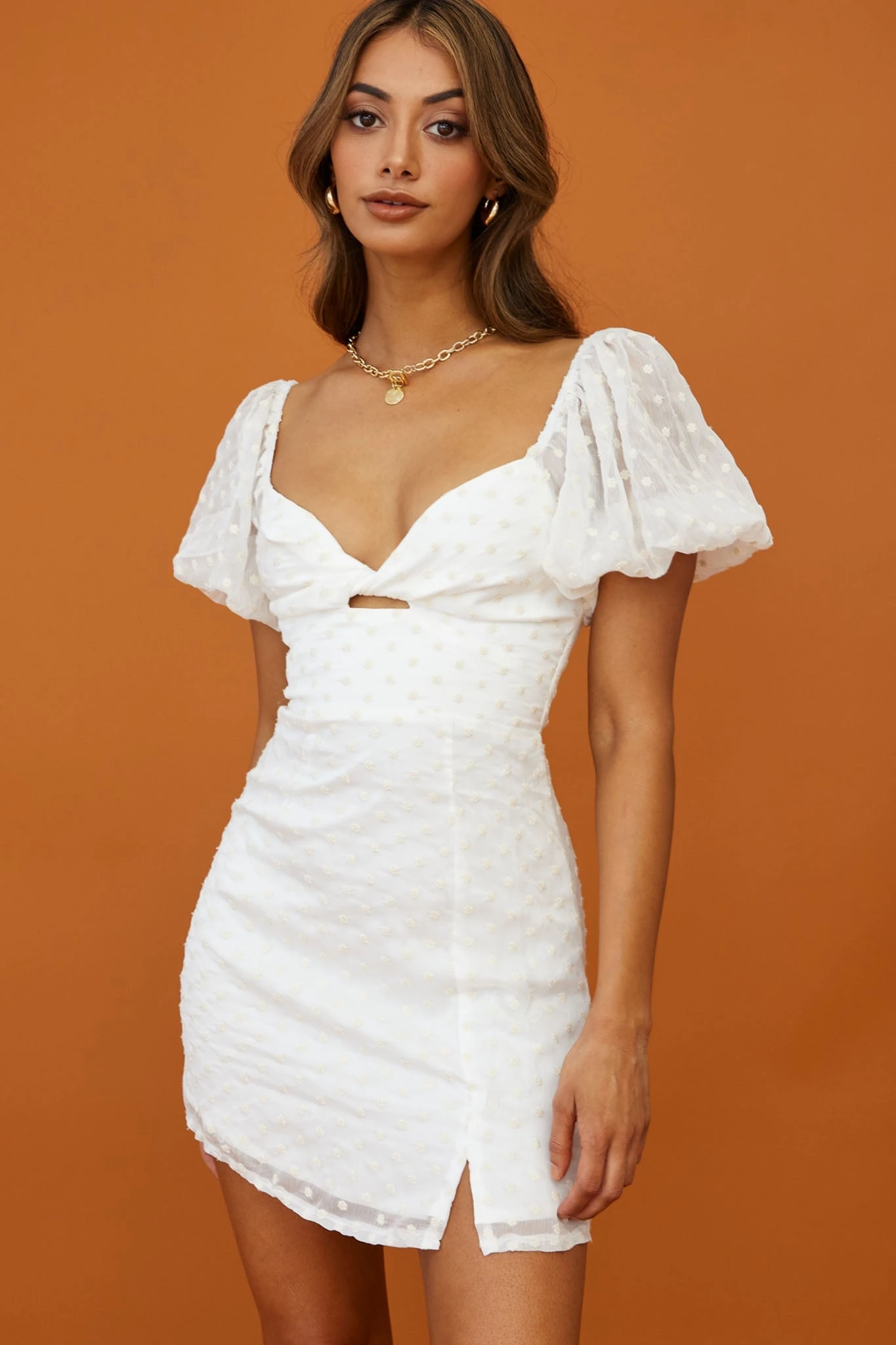 Molli Sheer Puff Sleeve Twist Feature Dress White 6 Molli Sheer Puff Sleeve Twist Feature Dress White - Image 4
