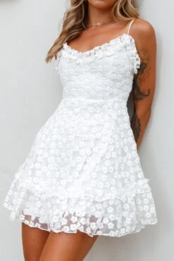 Summer Daze Frill Bust Floral Embroidered Overlay Dress White -Selfie Leslie Shop kt0105d white 6