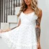 Summer Daze Frill Bust Floral Embroidered Overlay Dress White