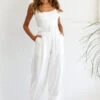 Santa Barbara Cuffed Hem Belted Jumpsuit White -Selfie Leslie Shop photo 1214 st2032dk white