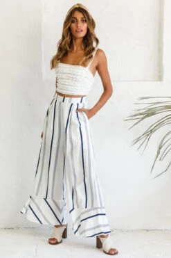 Hermosa Wide Leg Pocket Pants Stripe Print Navy -Selfie Leslie Shop photo 1308 st1988b white st2046d navy