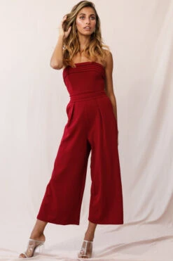 Chosen Strapless Wide Leg Jumpsuit Wine 13 Chosen Strapless Wide Leg Jumpsuit Wine -Selfie Leslie Shop photo 1383 14289b red 1