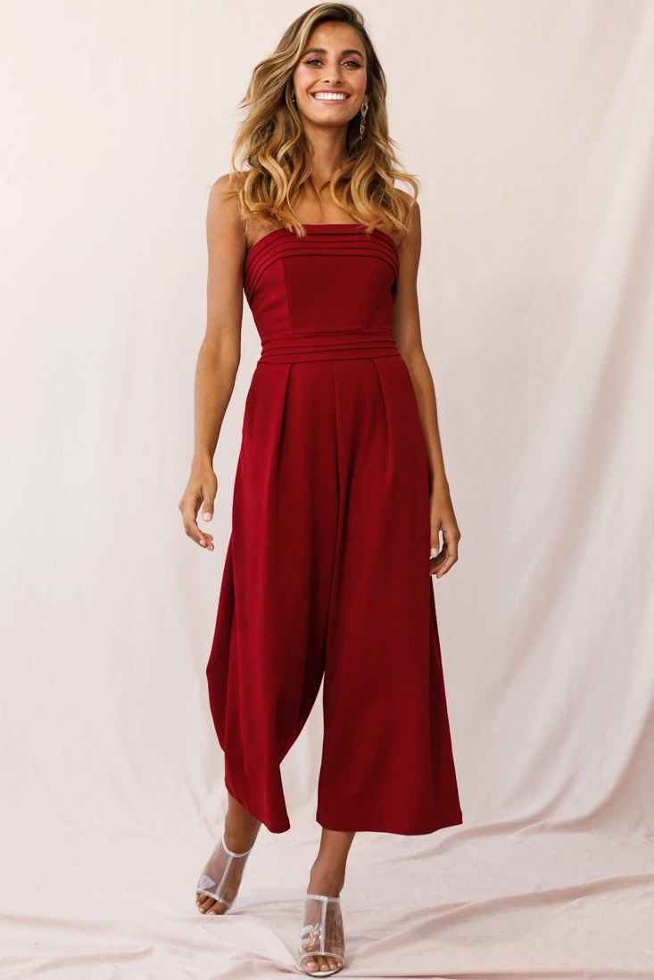 Chosen Strapless Wide Leg Jumpsuit Wine 3 Chosen Strapless Wide Leg Jumpsuit Wine