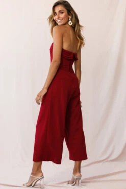 Chosen Strapless Wide Leg Jumpsuit Wine 10 Chosen Strapless Wide Leg Jumpsuit Wine -Selfie Leslie Shop photo 1396 14289b red 1
