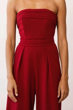 Chosen Strapless Wide Leg Jumpsuit Wine 11 Chosen Strapless Wide Leg Jumpsuit Wine -Selfie Leslie Shop photo 1398 14289b red 1