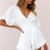 Karin Frill Trim Waist Tie Romper White -Selfie Leslie Shop photo 1527 st2148d white