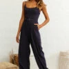 Santa Barbara Cuffed Hem Belted Jumpsuit Navy -Selfie Leslie Shop photo 174 st2032dk navy