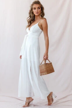 Taylor V-Neck Split Wide Leg Jumpsuit White -Selfie Leslie Shop photo 1815 62275d white