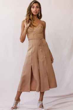 Charlie Structured Wide Leg Jumpsuit Tan 12 Charlie Structured Wide Leg Jumpsuit Tan -Selfie Leslie Shop photo 1827 62453b tan