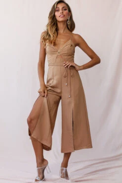 Charlie Structured Wide Leg Jumpsuit Tan 13 Charlie Structured Wide Leg Jumpsuit Tan -Selfie Leslie Shop photo 1833 62453b tan