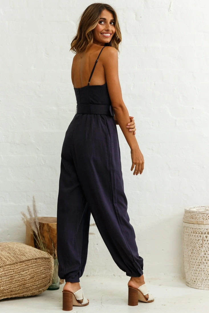Santa Barbara Cuffed Hem Belted Jumpsuit Navy 5 Santa Barbara Cuffed Hem Belted Jumpsuit Navy - Image 3