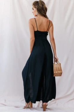 Taylor V-Neck Split Wide Leg Jumpsuit Black -Selfie Leslie Shop photo 1847 62275d black