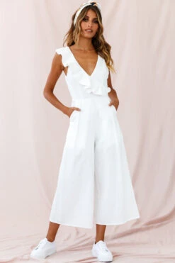 Cheryl Ruffle Strap Wide Leg Jumpsuit White -Selfie Leslie Shop photo 2152 62461d white