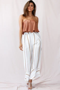 Hermosa Wide Leg Pocket Pants Stripe Print Tan 11 Hermosa Wide Leg Pocket Pants Stripe Print Tan -Selfie Leslie Shop photo 220st0317 camel st2046d tan