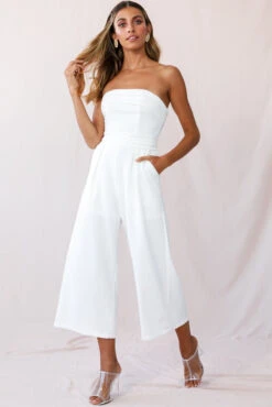 Chosen Strapless Wide Leg Jumpsuit White 26 Chosen Strapless Wide Leg Jumpsuit White -Selfie Leslie Shop photo 2249 14289b white