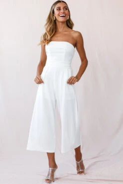 Chosen Strapless Wide Leg Jumpsuit White 23 Chosen Strapless Wide Leg Jumpsuit White -Selfie Leslie Shop photo 2254 14289b white