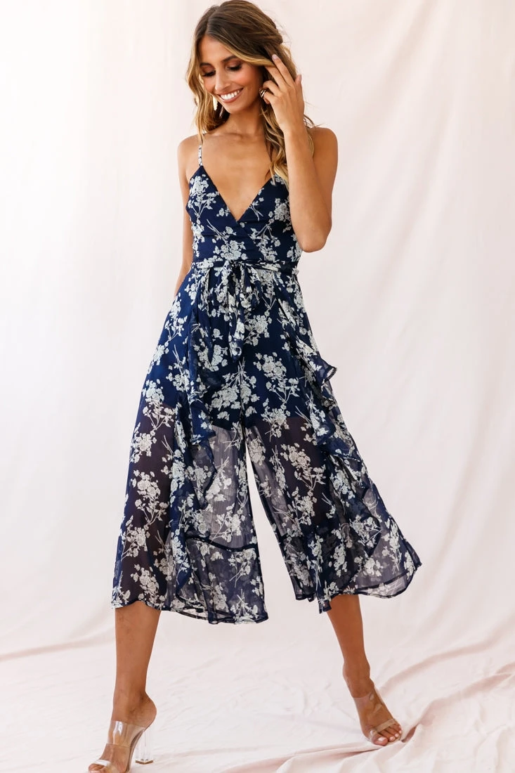 Constance Thin Strap Midi Jumpsuit Navy/White Flower 4 Constance Thin Strap Midi Jumpsuit Navy/White Flower - Image 2