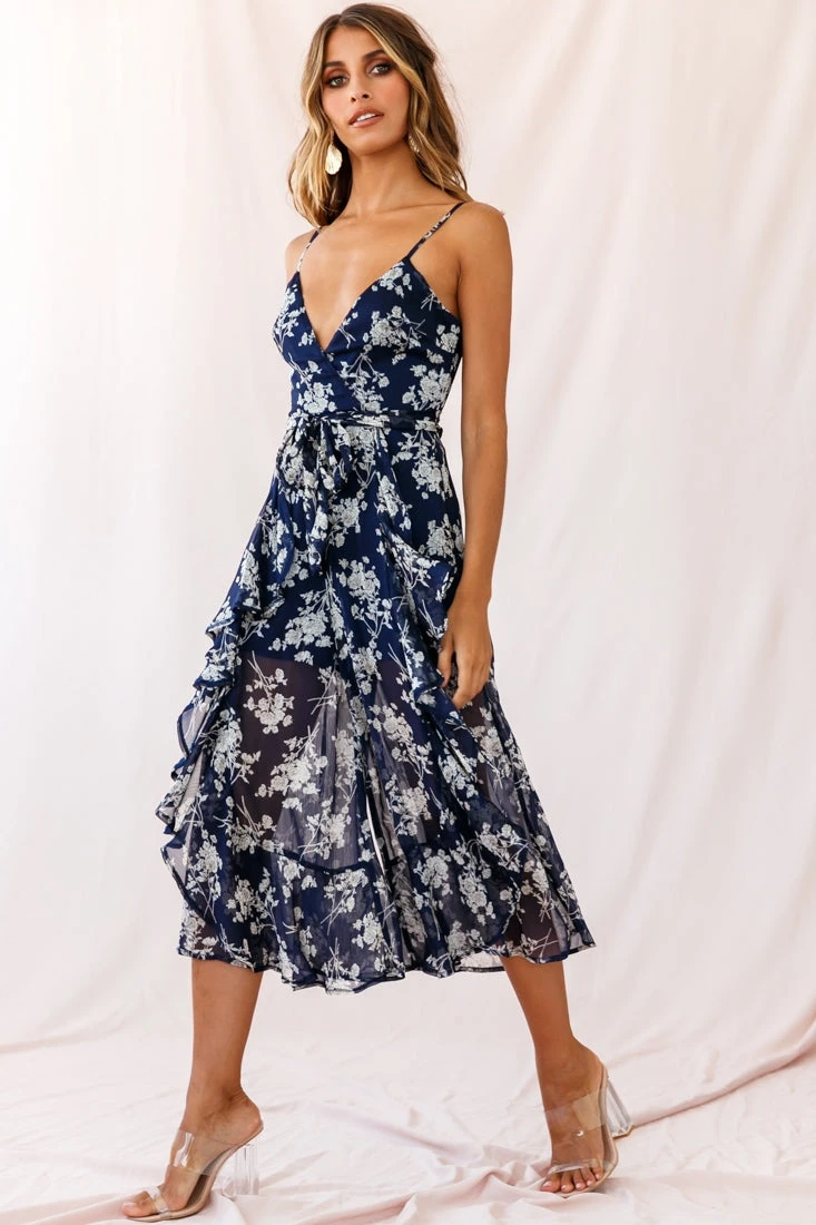 Constance Thin Strap Midi Jumpsuit Navy/White Flower 7 Constance Thin Strap Midi Jumpsuit Navy/White Flower - Image 5