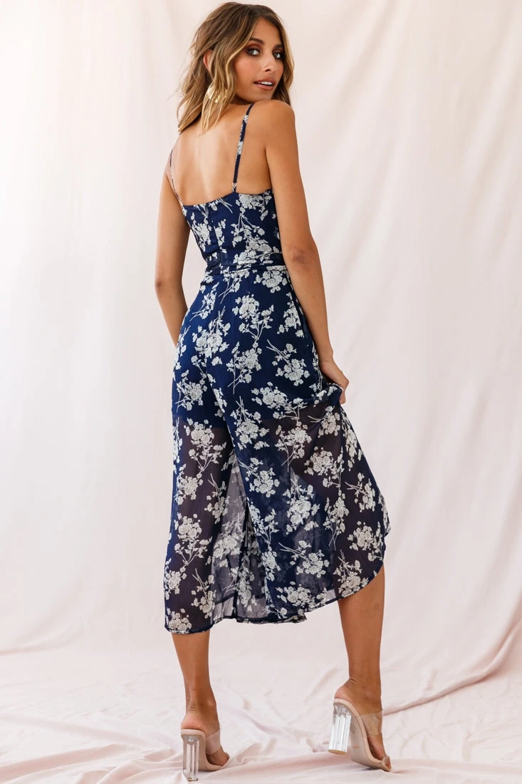 Constance Thin Strap Midi Jumpsuit Navy/White Flower 5 Constance Thin Strap Midi Jumpsuit Navy/White Flower - Image 3