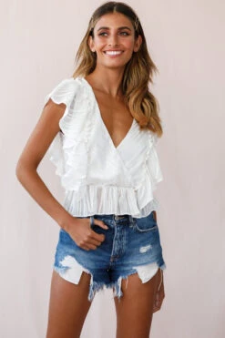 Lucia Surplice Neckline Ruffle Detail Top White -Selfie Leslie Shop photo 2415 st2149d white
