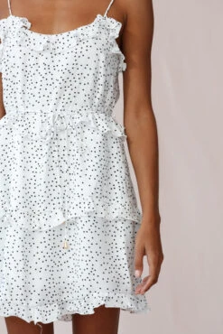 Maria Frill Trim Polka Dot Dress White -Selfie Leslie Shop photo 242 st2044d01 white