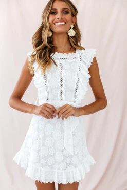 Prairie Crochet Frill Dress White 19 Prairie Crochet Frill Dress White -Selfie Leslie Shop photo 2461 st1572b white