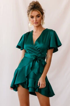 Cami Angel Sleeve Faux Wrap Dress Jade -Selfie Leslie Shop photo 2491 st1371b01 jade