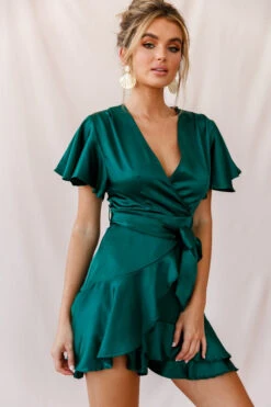 Cami Angel Sleeve Faux Wrap Dress Jade -Selfie Leslie Shop photo 2500 st1371b01 jade