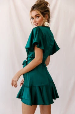 Cami Angel Sleeve Faux Wrap Dress Jade -Selfie Leslie Shop photo 2508 st1371b01 jade