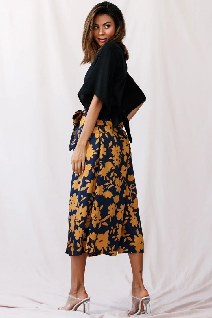 Danika Front Split Midi Culotte Pants Navy/Mustard 5 Danika Front Split Midi Culotte Pants Navy/Mustard - Image 3