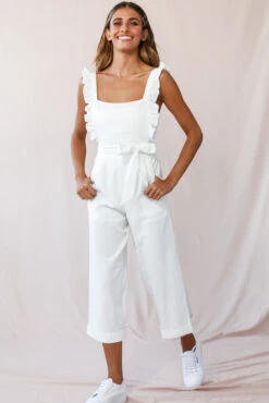 Serenade Ruffle Strap Pinafore Jumpsuit White